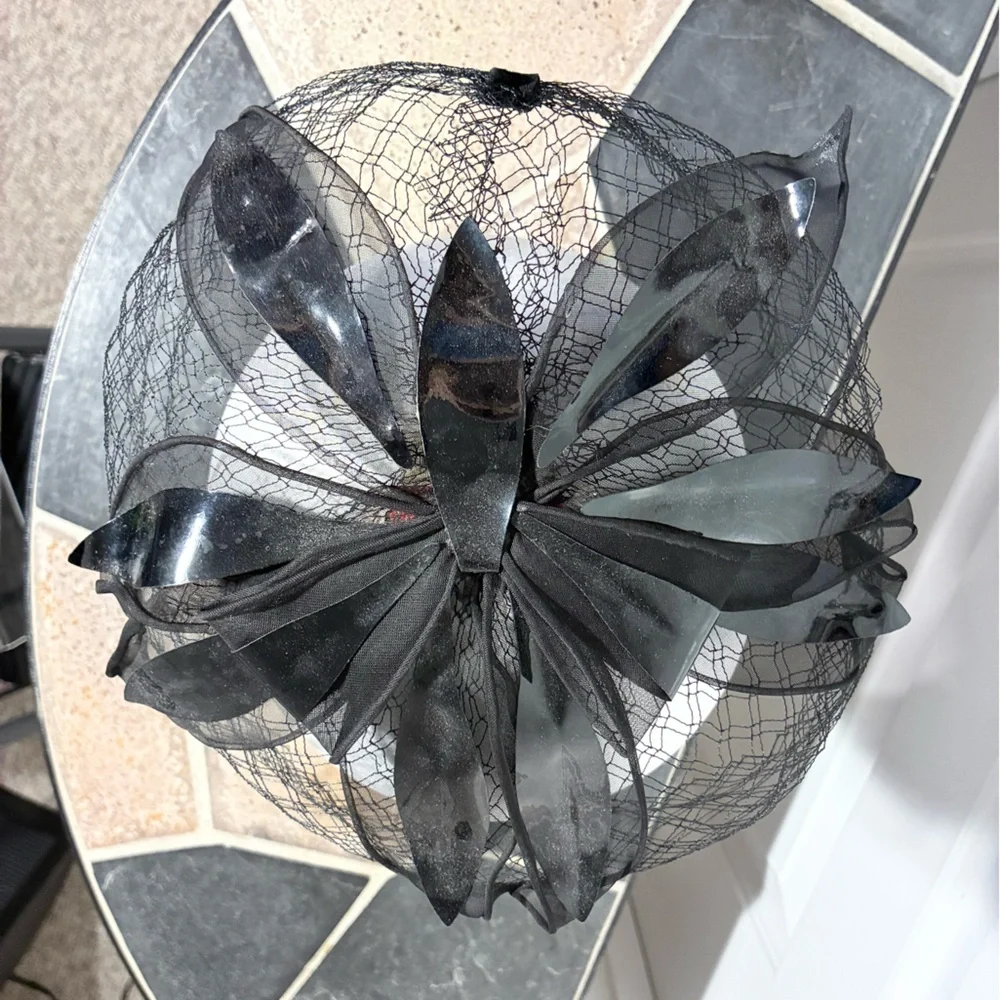 50s Mr. Lesley Veiled Cocktail Hat Black UNION MADE USA Vintage